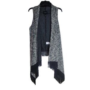 Jessica Simpson Fringe Vest Open Front Black White Boho Size Small